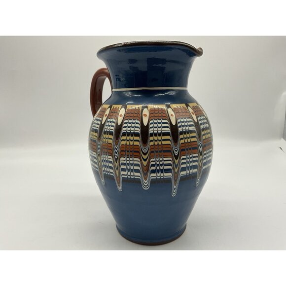 Bulgarian Troyan Pottery Pitcher or Jug w/Peacock Eye Pattern Red Ware Drinkware - Picture 6 of 16